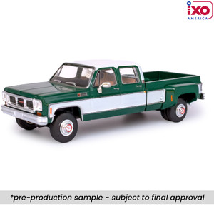 1_PREORDER IXO 1973 GMC Sierra Grande 3500 Crew Cab Dually - Glenwood Green and Frost White 1/64