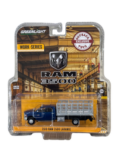 Greenlight Work-Series Outback Toys Exclusive 2018 Ram Dually Stake Truck 1/64 Blue