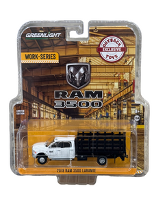 Greenlight Work-Series Outback Toys Exclusive 2018 Ram Dually Stake Truck 1/64 White