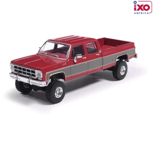 1_PREORDER  IXO 1:64 1977 GMC Sierra Grande K2500 Crew Cab Wideside - Dark Red Metallic and Silver Special Two-Tone - Lifted IA64027