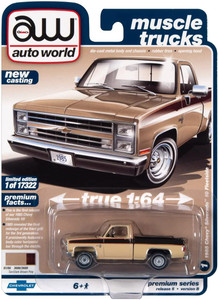 Auto World 1985 Chevrolet Silverado Pickup Truck Tan and Dark Brown 1/64 Auto World 1985 Chevrolet Silverado Pickup Truck Tan and Dark Brown 1/64