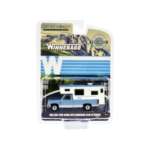 Greenlight 1985 GMC Sierra 2500 Pickup with Winnebago Camper 1/64 Light Blue