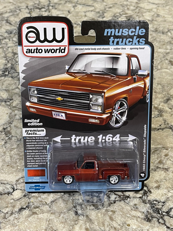 Auto World 1983 Chevy Silverado Stepside Pickup Truck Dark Tangerine 1/64