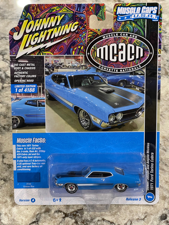 Johnny Lightning Grabber Blue 1971 Ford Torino Cobra 1/64 FREE SHIPPING