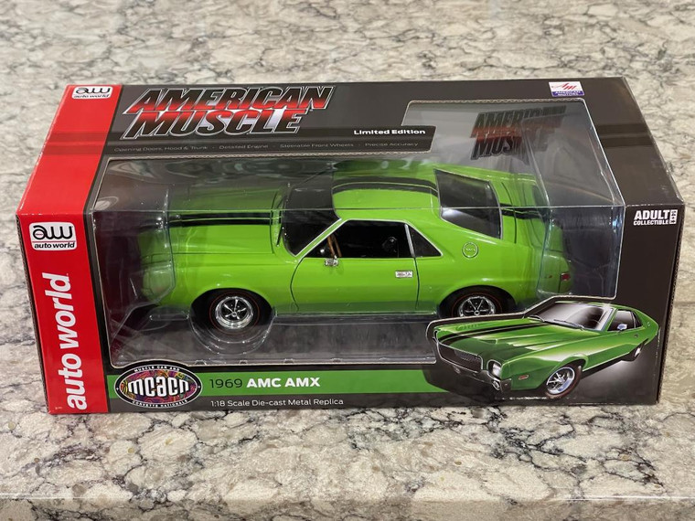 Auto World American Muscle Big Bad Lime Green 1969 AMC AMX Hardtop 1/18 AMM1313 FREE SHIPPING