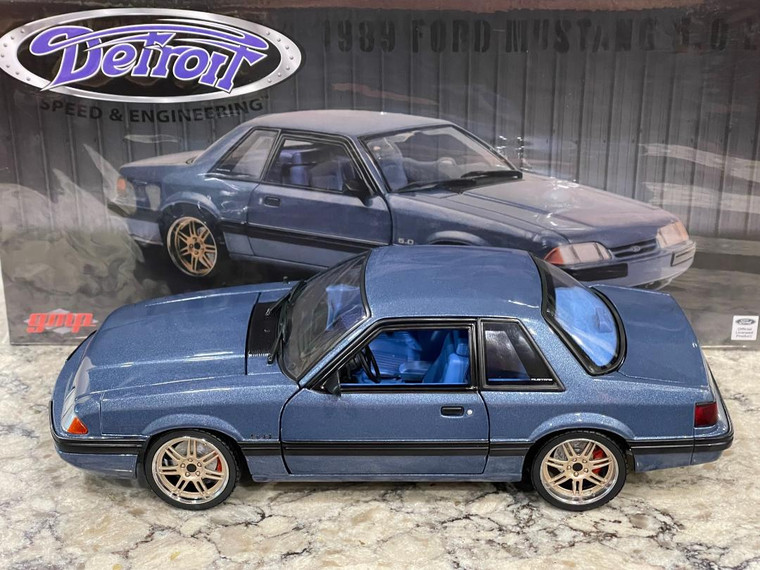 GMP 1989 Ford Mustang 5.0 LX Medium Shadow Blue Custom Wheels 1/18 Detroit Speed