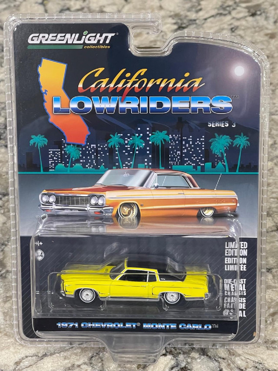 Greenlight California Lowriders 3 1971 Chevy Monte Carlo Sunflower Yellow 1/64