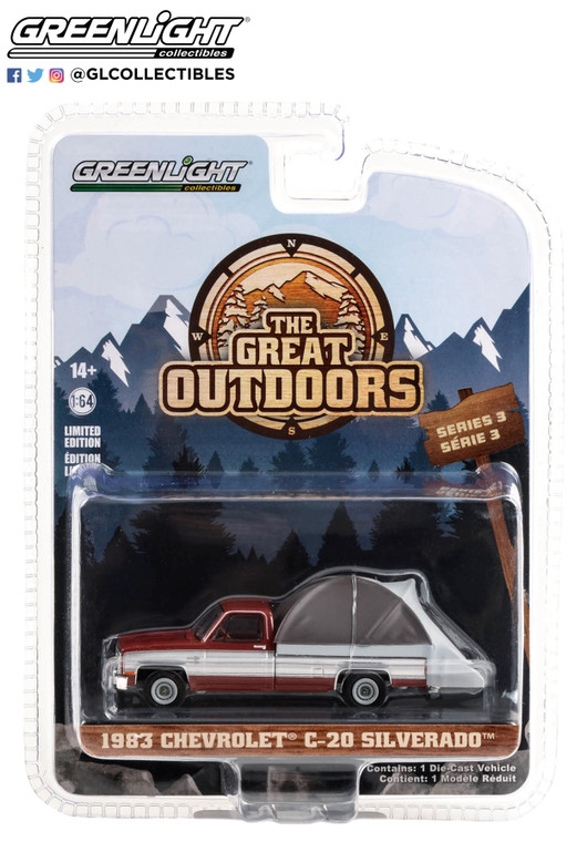 Greenlight Great Outdoors Series 3 1983 Chevy C20 Silverado Red & Silver 1/64