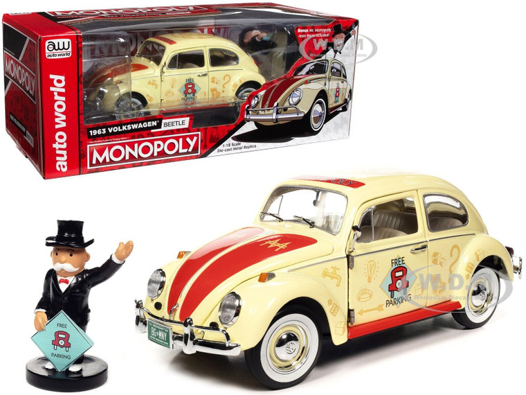 AUTO WORLD 1963 VOLKSWAGEN BEETLE MONOPOLY FREE PARKING 1/18 AWSS141