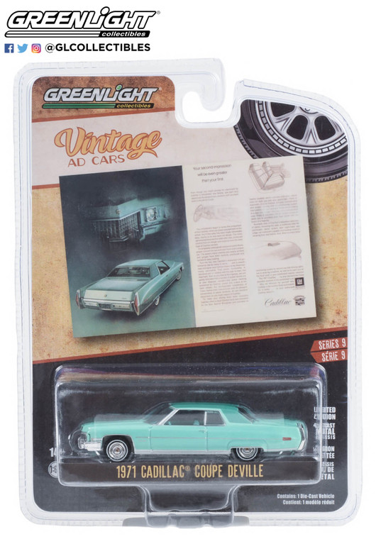 Greenlight Vintage Ad Cars Series 9 1971 Cadillac Coupe deVille 1/64