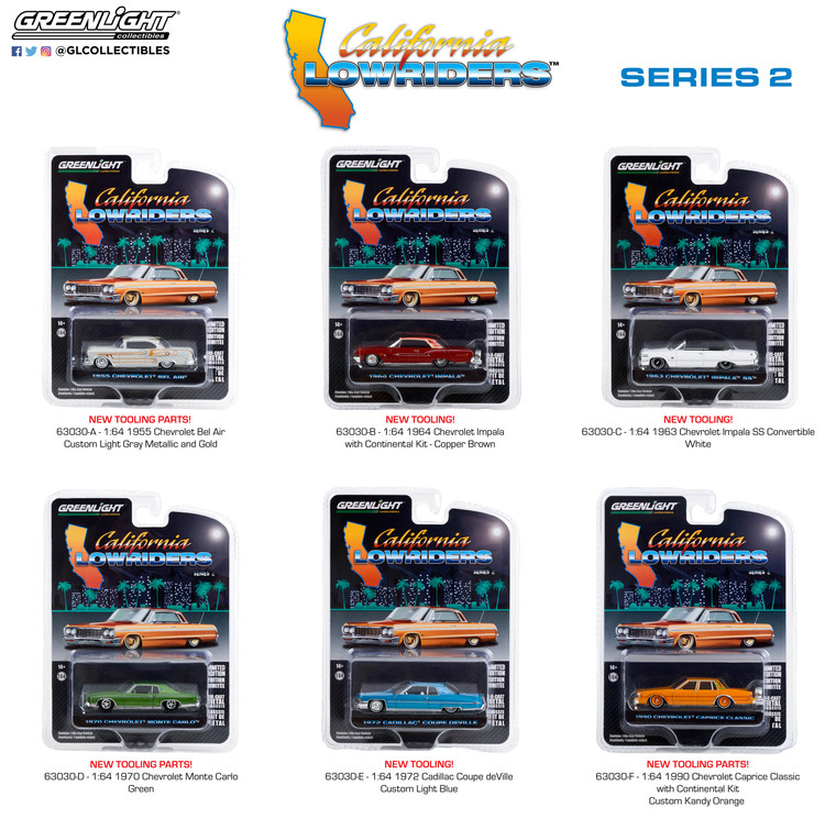 Greenlight California Lowriders Series 2 Complete Set 6 cars 1/64 63030