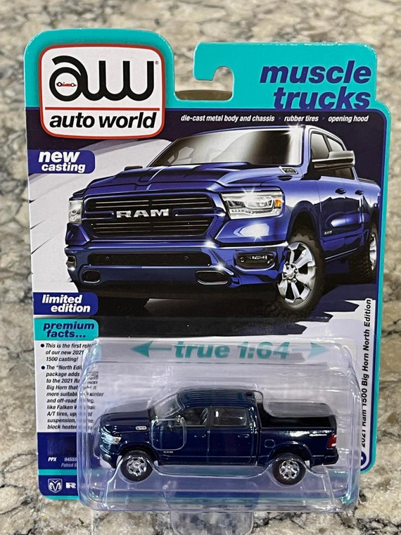Auto World 2021 Ram 1500 Big Horn North Edition Patriot Blue Pearl 1/64 AW64422
