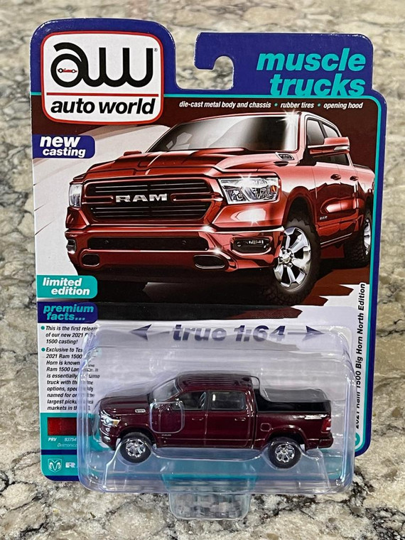 Auto World 2021 Ram 1500 Big Horn North Edition Delmonico Red Pearl 1/64 AW64422