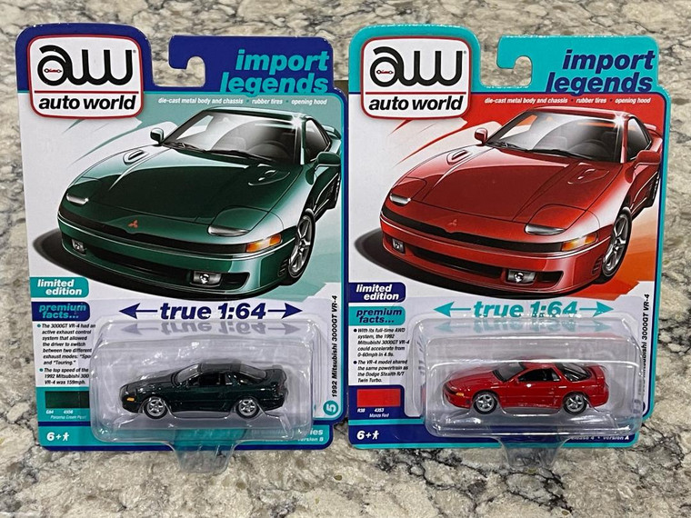 Auto World 1992 Mitsubishi 3000GT VR-4 2 Car set Green & Red 1/64 AW64422