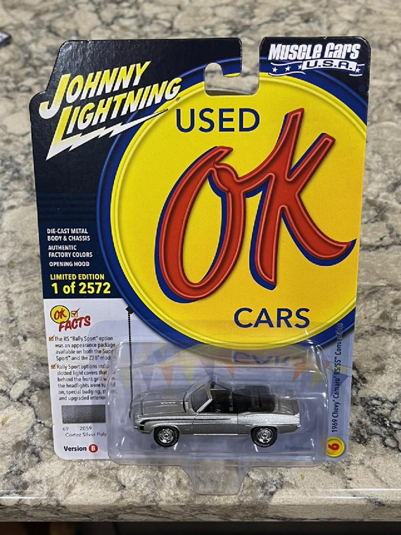 Johnny Lightning Silver 1969 Chevy Camaro RS/SS Convertible 1/64 JLMC032 B