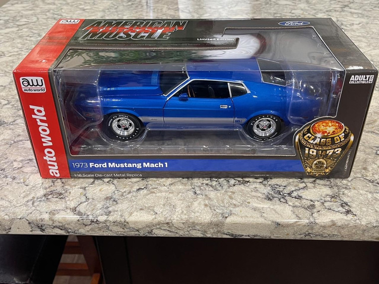 Auto World American Muscle 1973 Ford Mustang Mach 1 Blue Glow 1/18 AMM1323 FREE SHIPPING