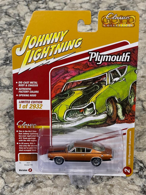 Johnny Lightning Bronze Fire 1969 Plymouth Barracuda 1/64 JLCG032 B