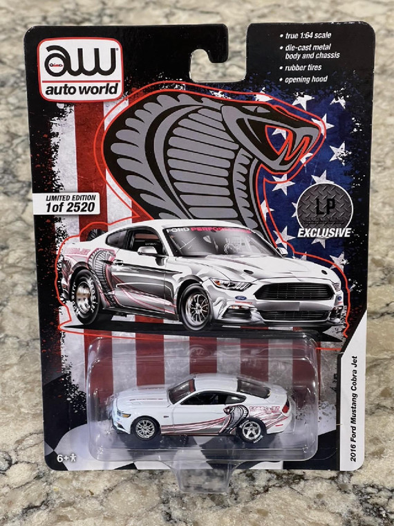 Auto World LP Diecast Garage Exclusive White 2016 Ford Mustang Cobra Jet 1/64