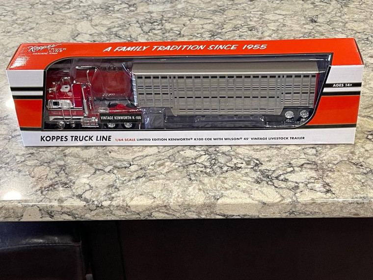 DCP Koppes Truck Line Kenworth K100 with Wilson Vintage Livestock Trailer 1/64 FREE SHIPPING