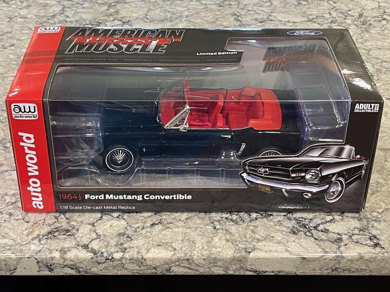 AMERICAN MUSCLE BLACK RED INTERIOR 1964 1/2 MUSTANG CONVERTIBLE 1:18 AMM1312 FREE SHIPPING