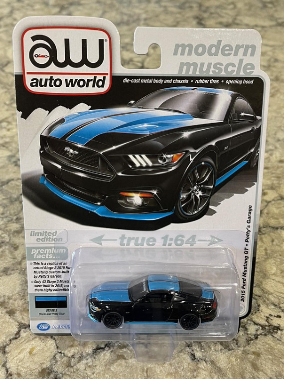 Auto World 2015 Ford Mustang GT Petty's Garage Black & Blue 1/64 AW64432 B