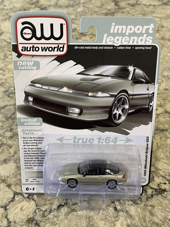 Auto World 1990 Mitsubishi Eclipse GSX LaSalle Silver 1/64 AW64432 A