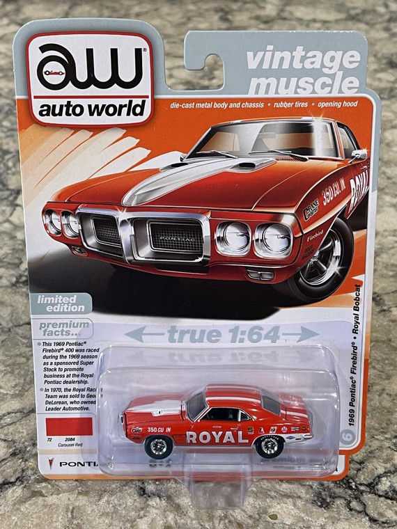 Auto World 1969 Pontiac Firebird Royal Bobcat 2 Car Set Red & Gold 1/64 AW64432