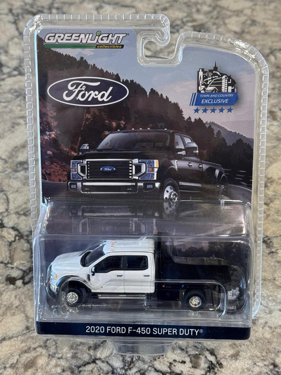 Greenlight White 2020 Ford F-450 XLT Super Duty Dually Flat Bed 1/64 Exclusive