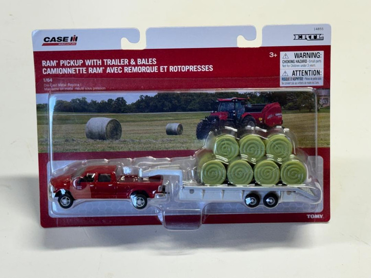 ERTL 2011 Ram Pickup Gooseneck Flatbed Trailer with 11 Round Bales 1/64 14855V
