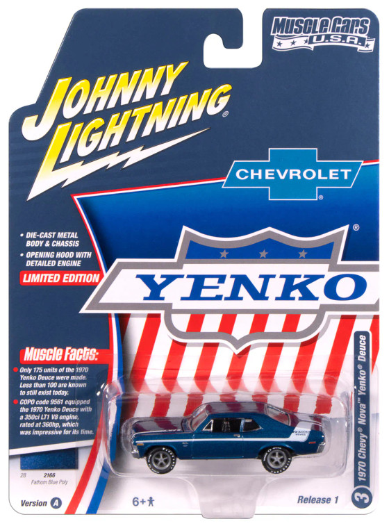 Johnny Lightning Muscle Cars 1970 Yenko Deuce Chevy Nova Fathom Blue Poly 1/64