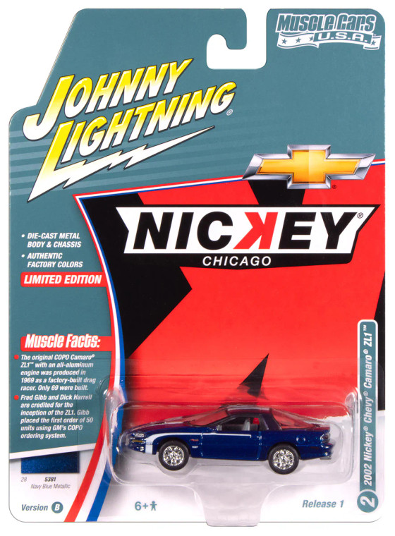 Johnny Lightning Muscle Cars Nickey 2002 Chevy Camaro ZL1 Metallic Blue 1/64