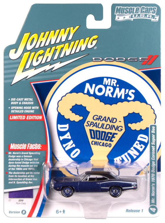 Johnny Lightning Muscle Cars Mr. Norm's 1970 Dodge Super Bee Plum Crazy 1/64