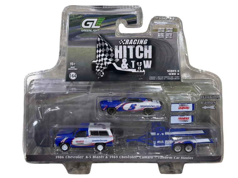 Greenlight 1986 Chevy Blazer & 1969 Kyle Larson #5 Camaro & Trailer 1/64
