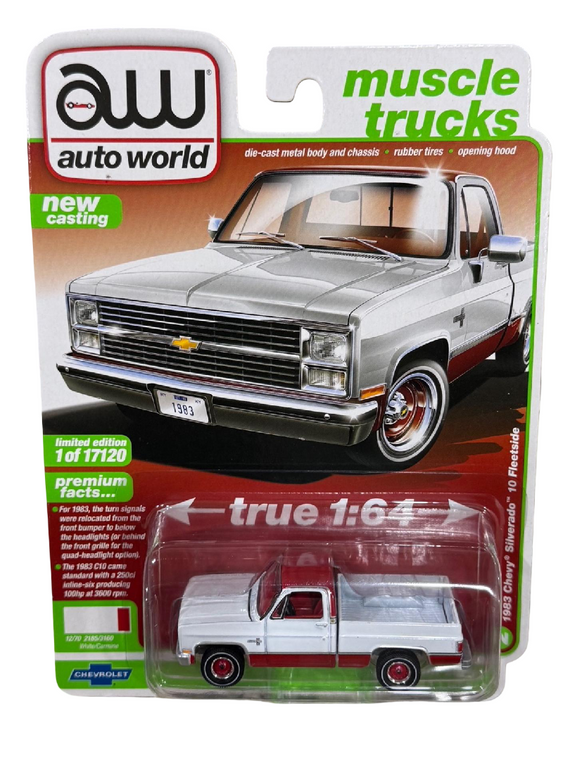Auto World 1983 Chevrolet Silverado Pickup Truck White & Red 1/64