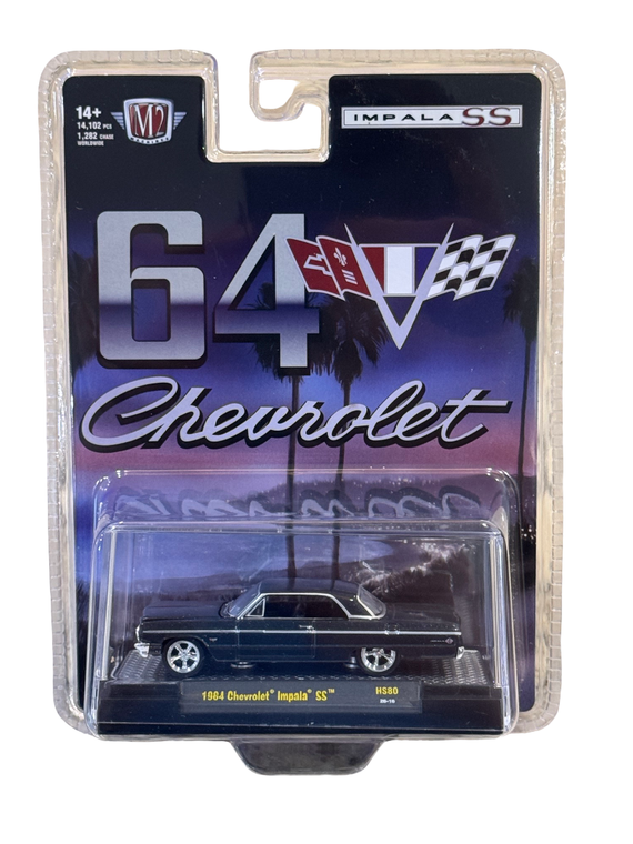 M2 Machines 1:64 1964 Chevrolet Impala Hard Top – Daytona Blue Metallic – Hobby Exclusive