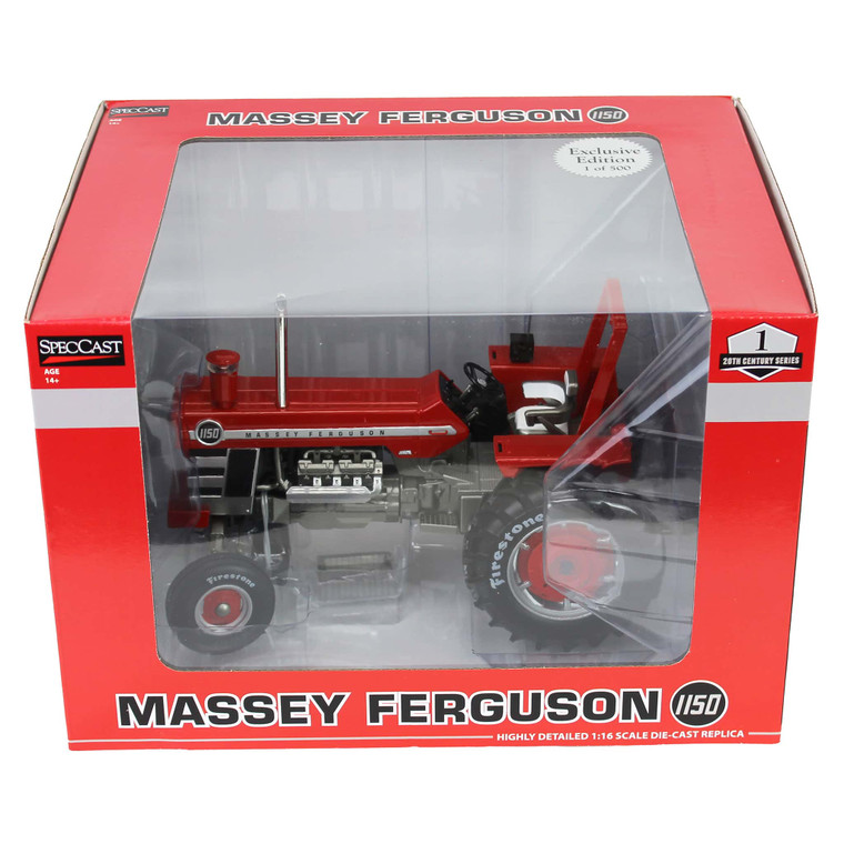 SpecCast Massey Ferguson 1150 Tractor Firestone Tires, ROPS & Chrome Stack 1/16