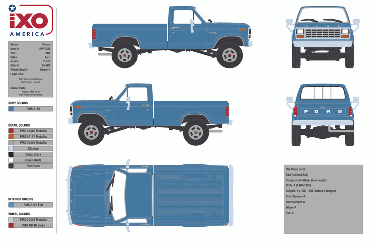 1_PREORDER IXO Midwest Diecast Exclusive 1981 Ford F-150 Custom - Medium Blue 1/64