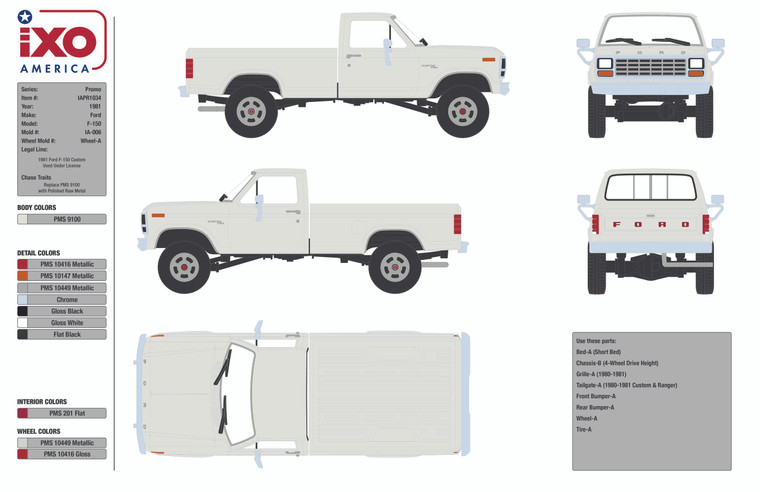 1_PREORDER IXO Midwest Diecast Exclusive  1981 Ford F-150 Custom - Winbledon White 1/64