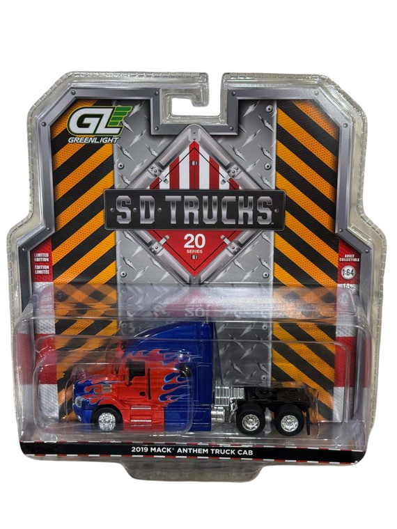 Greenlight S.D. Trucks Series 2019 Mack Anthem Truck Cab Red & Blue Flames 1/64