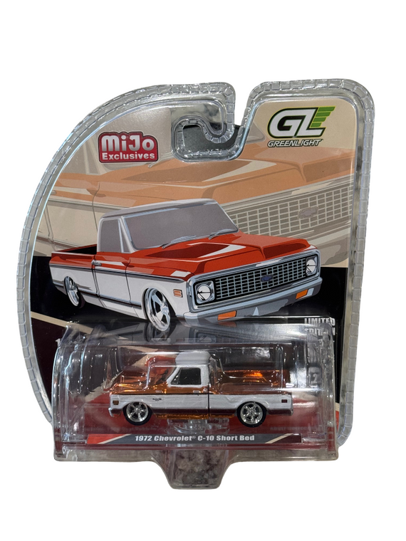 ORANGE CHROME CHASE Greenlight MiJo Exclusive Chevy 1972 C10 Short Bed 1/64