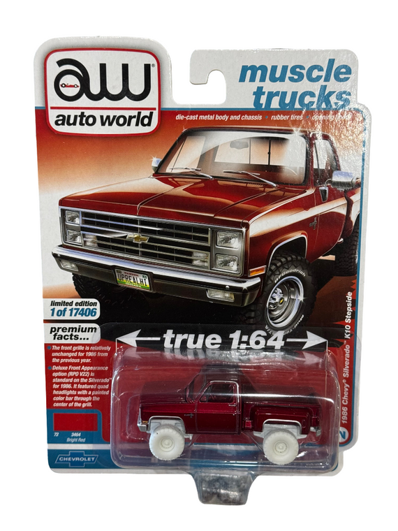 CHASE Auto World 1986 Chevrolet Silverado K10 Stepside Pickup Red 1/64 AW64352
