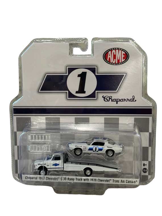 Greenlight ACME Chaparral 1967 Chevy C-30 Ramp Truck & 1970 Trans Am Camaro 1/64