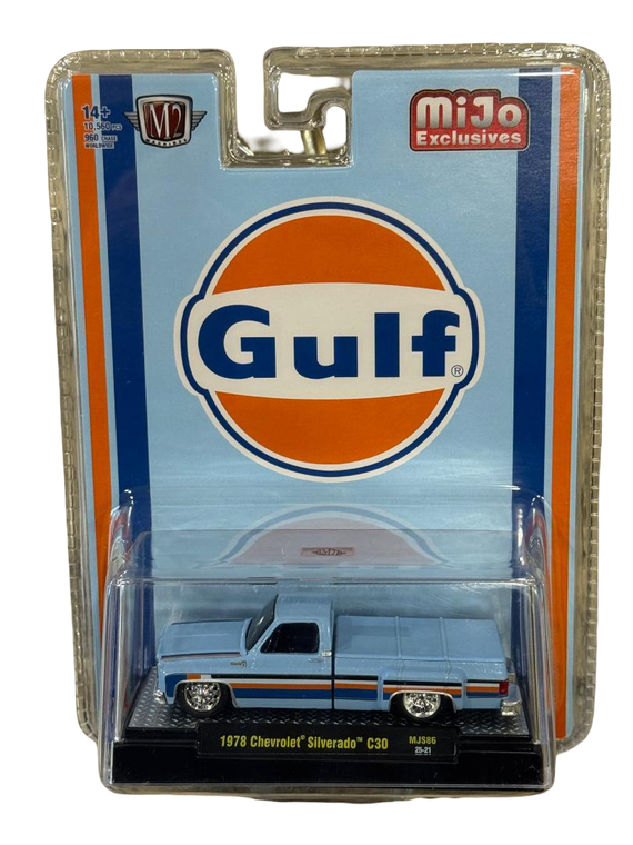 Mini Case of 12 M2 Machines 1978 Chevrolet Silverado C30 Custom GULF Blue MiJo Exclusives 1/64