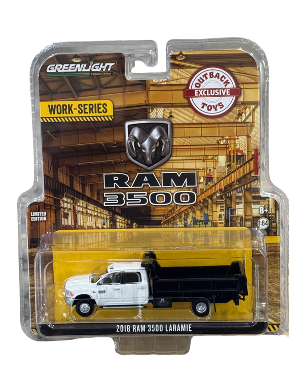 Greenlight Work-Series Outback Toys Exclusive 2018 Ram Dually Dump Bed 1/64 White