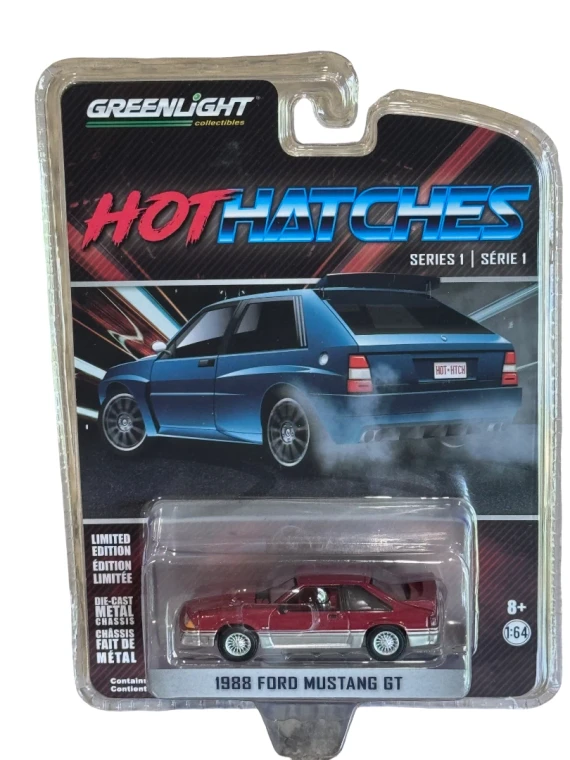 Greenlight Hot Hatches Series 1 1988 Ford Mustang GT Scarlet & Silver 1/64