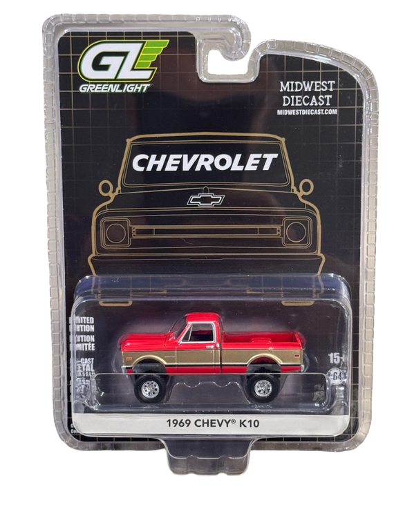 Mini Case of 12 Greenlight Midwest Diecast Exclusive 1969 Chevy K10 Lifted Red & Gold 1/64 51687-B