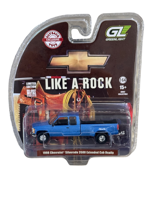 GREENLIGHT Outback Toys Exclusive 1998 Chevy Silverado Dually Blue 1/64 51586-D