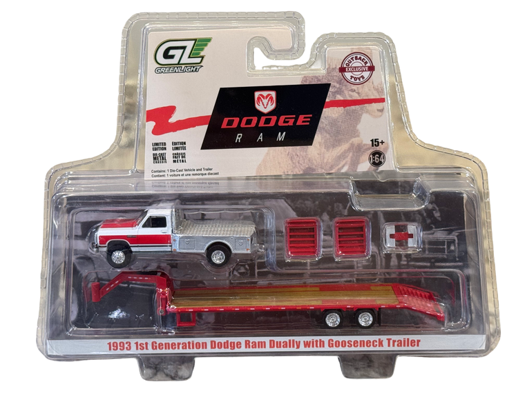 GREENLIGHT Outback 1993 White & Red Ram Dually Gooseneck Set 1/64 51661-B