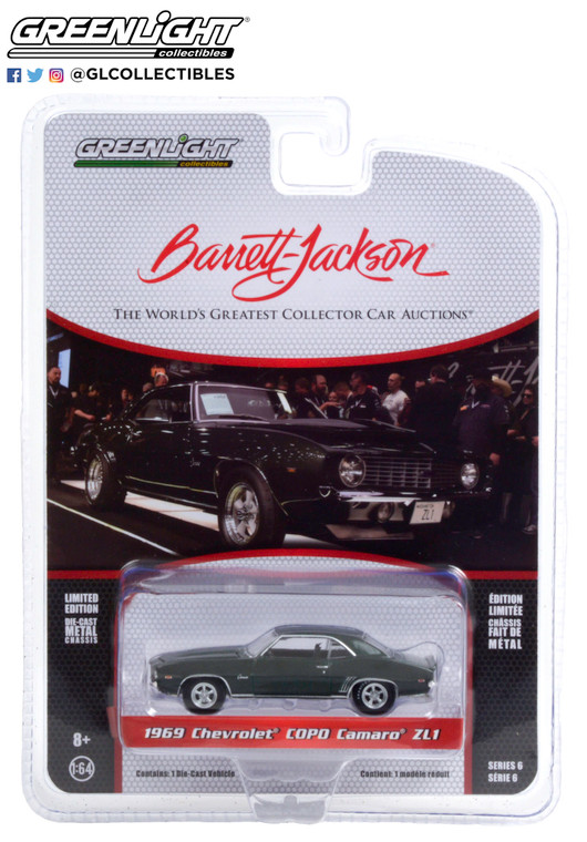 Greenlight 1969 Barrett-Jackson Chevy COPO Camaro ZL1 Fathom Green 1/64 37220-B
