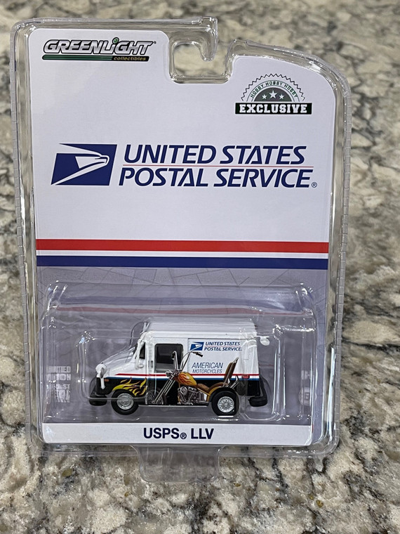 Greenlight Hobby Exclusive USPS Long Life LLV American Motorcycle 1/64